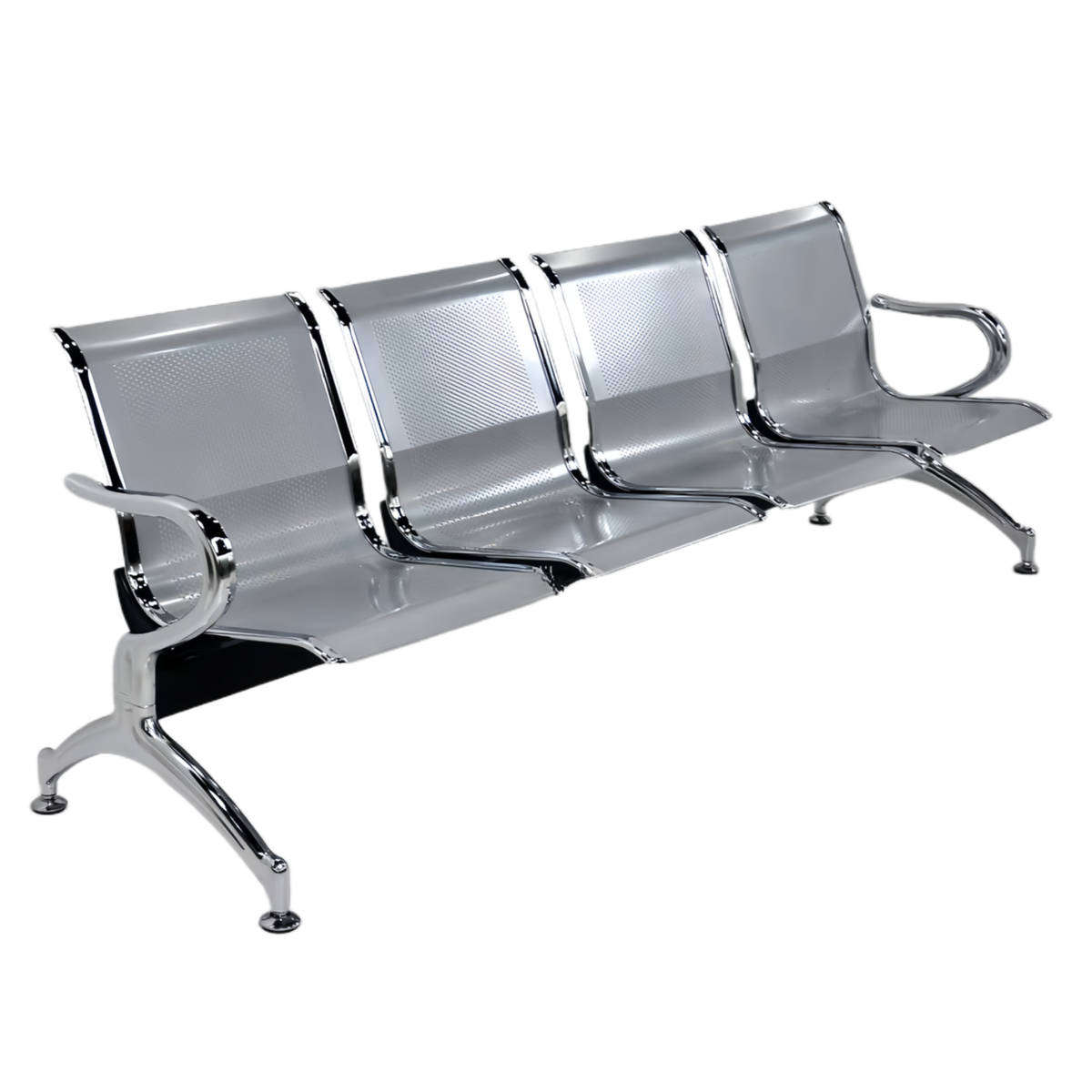 Modern 4-Seater Stainless Steel Waiting Bench- Silver