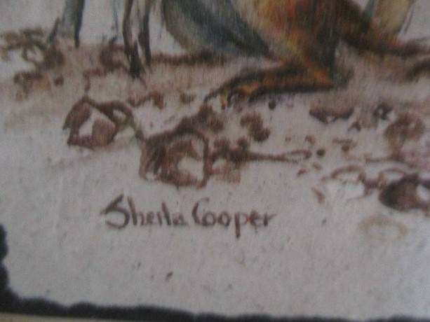 Charming Meerkat family on hand made dung paper framed in naturally foraged genuine Yellowwood frame