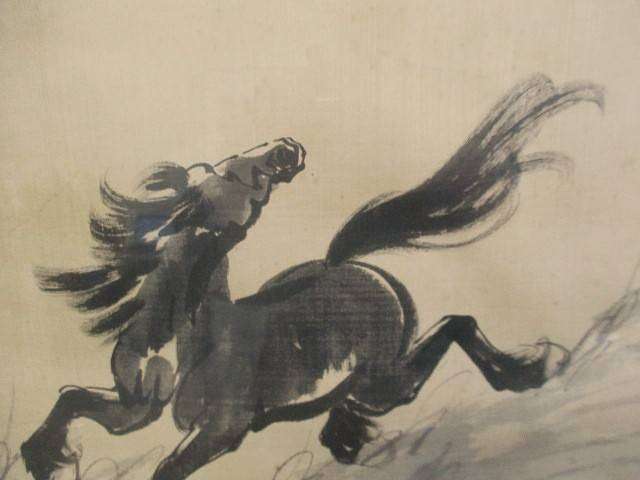 Vintage original Chinese black ink horse painting on silk - signed