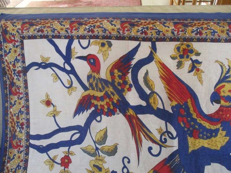 A large hand dyed soft Indian cloth/throw with striking exotic birds