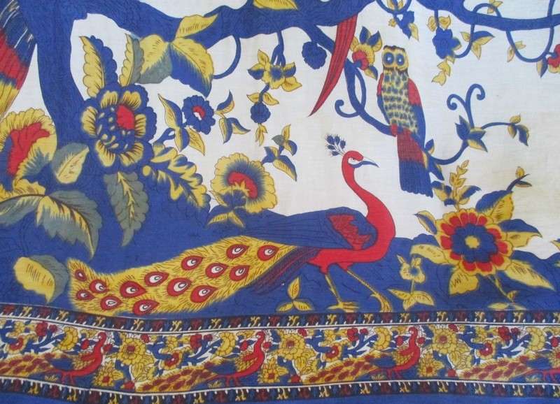 A large hand dyed soft Indian cloth/throw with striking exotic birds