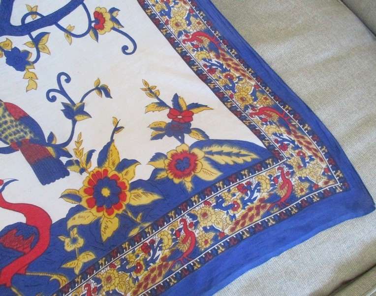 A large hand dyed soft Indian cloth/throw with striking exotic birds