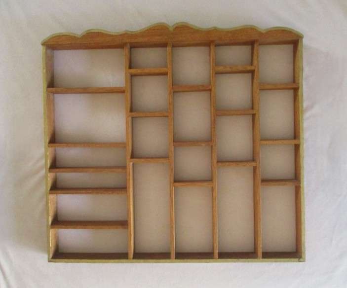 Very large vintage wooden printer's tray with some larger cubicles for your talled/wider treasures