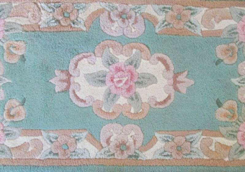 Gorgeous vintage Shanghai hand crafted Chinese rug in duck egg blue