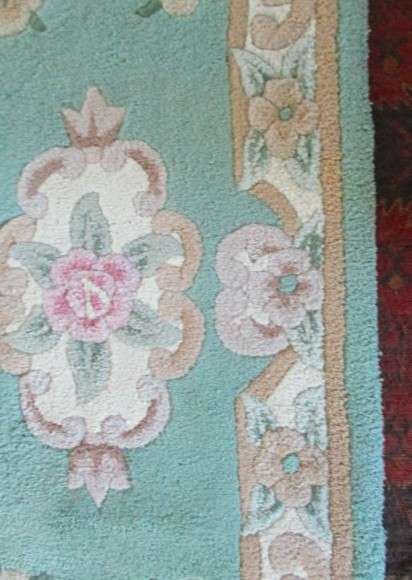 Gorgeous vintage Shanghai hand crafted Chinese rug in duck egg blue