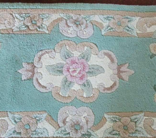 Gorgeous vintage Shanghai hand crafted Chinese rug in duck egg blue