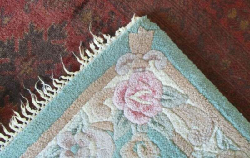 Gorgeous vintage Shanghai hand crafted Chinese rug in duck egg blue