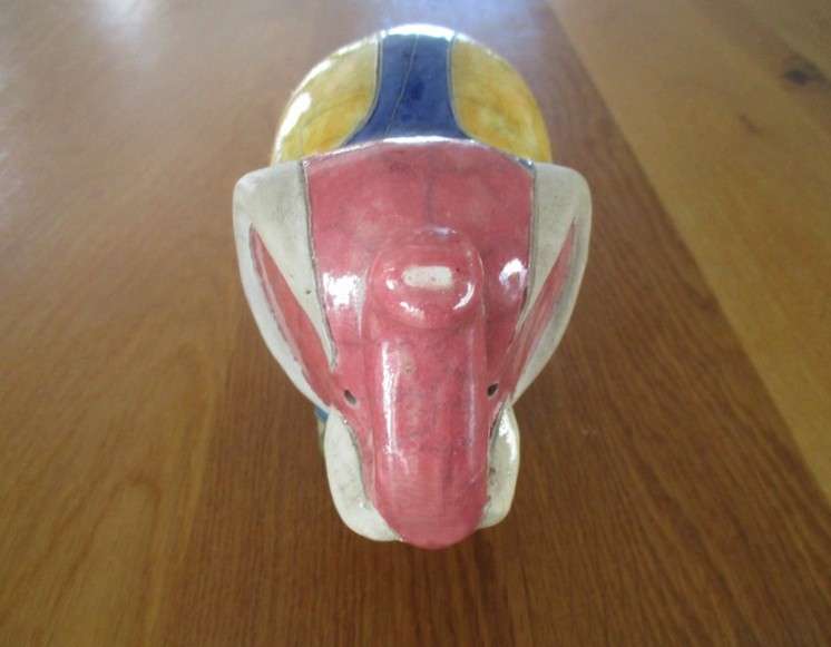 Two nice sized collectable Raku elephants- signed by artists - awesome colours!