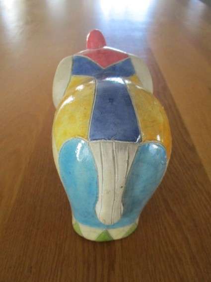 Two nice sized collectable Raku elephants- signed by artists - awesome colours!