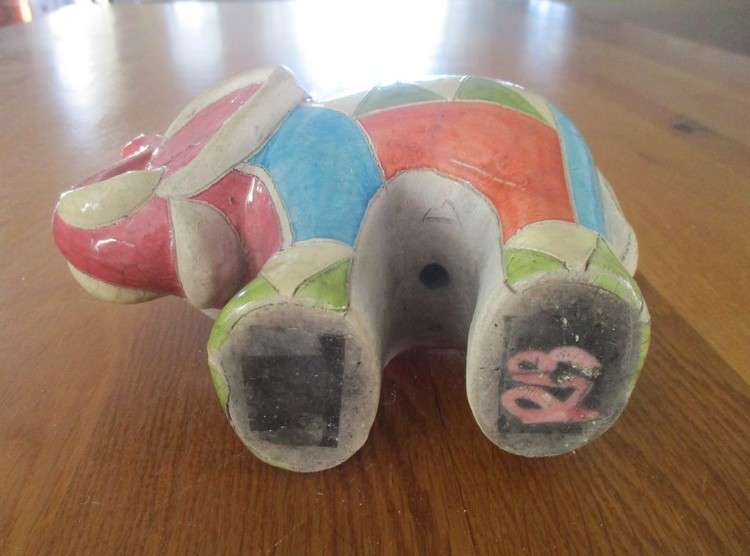 Two nice sized collectable Raku elephants- signed by artists - awesome colours!
