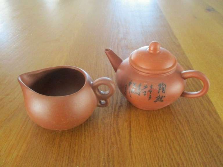 Special Chinese Yixing/Zisha eight cup tea set still in original box - signed