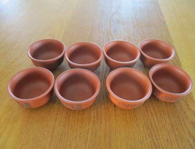 Special Chinese Yixing/Zisha eight cup tea set still in original box - signed