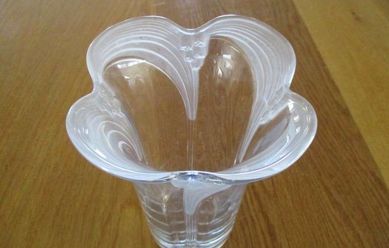 Beautiful Mikasa heavy glass vase with Lily of the Valley frosted glass accents