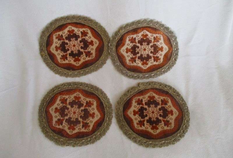Four small round Belgium velvet tapestry cloths - excellent condition