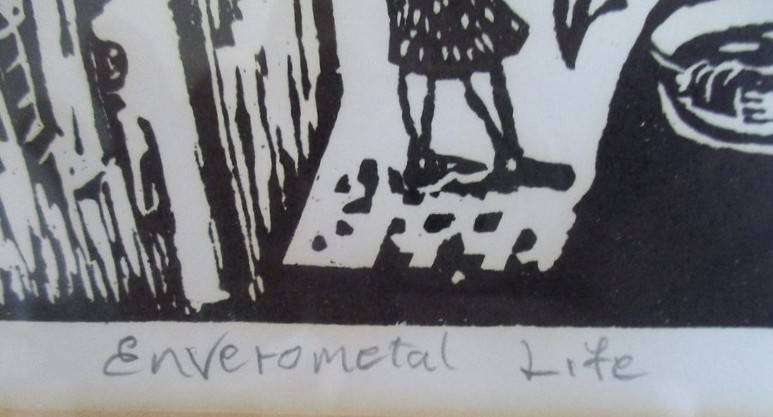 Patrick Holo limited edition linocut no 38/50 entitled Enverometal Life - original signature