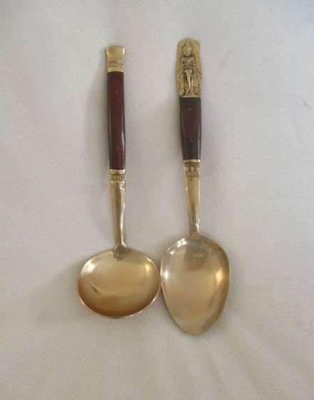 Two large vintage Siam Thailand rosewood and brass ladles