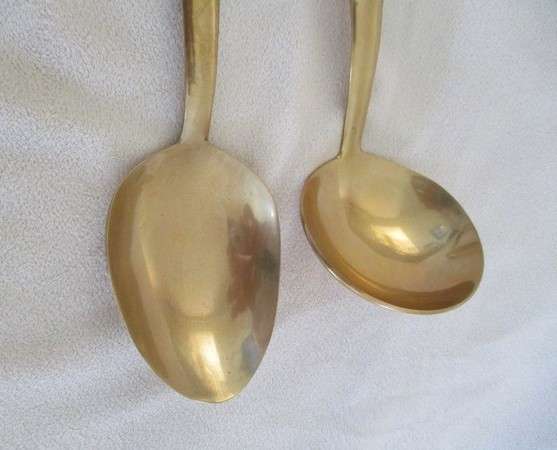 Two large vintage Siam Thailand rosewood and brass ladles