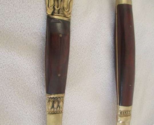 Two large vintage Siam Thailand rosewood and brass ladles