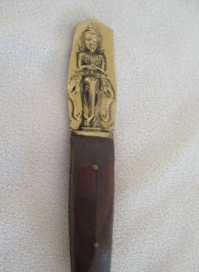 Two large vintage Siam Thailand rosewood and brass ladles