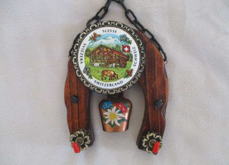 Vintage Swiss cow bell wall hanging key rack plus cute key ring
