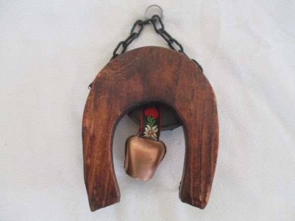 Vintage Swiss cow bell wall hanging key rack plus cute key ring