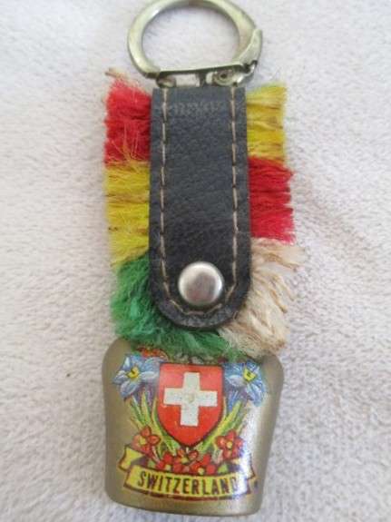Vintage Swiss cow bell wall hanging key rack plus cute key ring