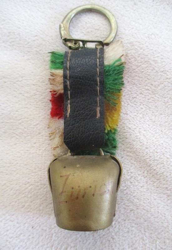 Vintage Swiss cow bell wall hanging key rack plus cute key ring