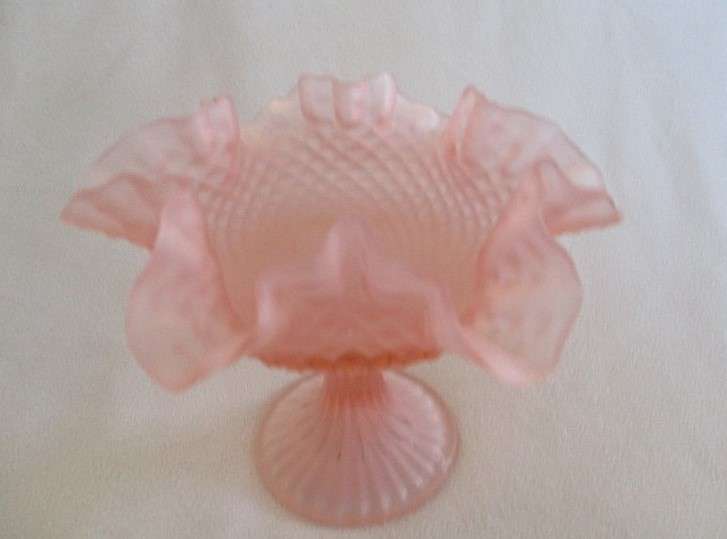 For HenLub9530 only - Exquisite vintage/antique frosted pink satin glass bon bon pedestal dish
