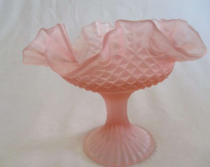 For HenLub9530 only - Exquisite vintage/antique frosted pink satin glass bon bon pedestal dish