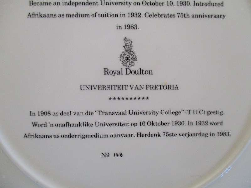 Vintage 1983 Royal Doulton plate commemorating 75th anniversary of Pretoria University