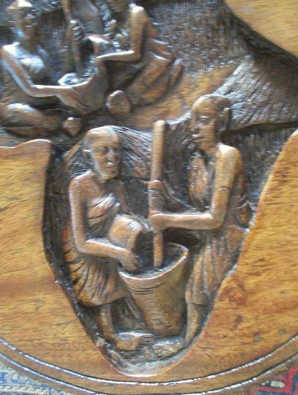 Awesome very heavy hand carved solid wood table from Kampala, Uganda (signed by artist Sekyanzi)
