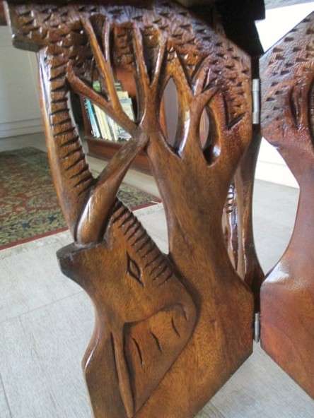 Awesome very heavy hand carved solid wood table from Kampala, Uganda (signed by artist Sekyanzi)