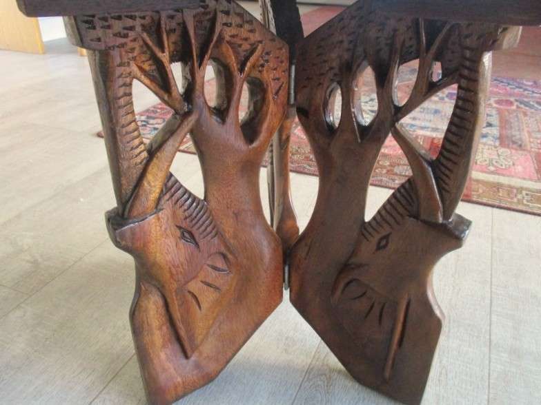 Awesome very heavy hand carved solid wood table from Kampala, Uganda (signed by artist Sekyanzi)