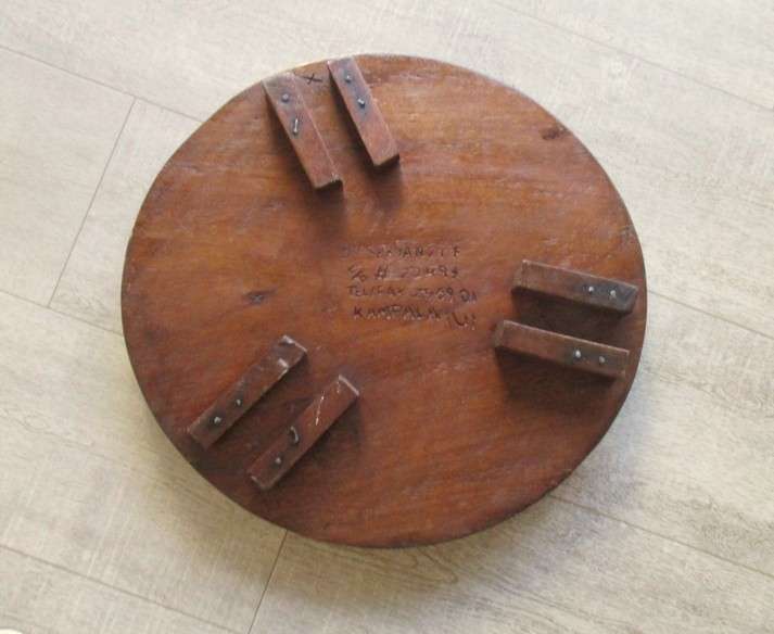 Awesome very heavy hand carved solid wood table from Kampala, Uganda (signed by artist Sekyanzi)