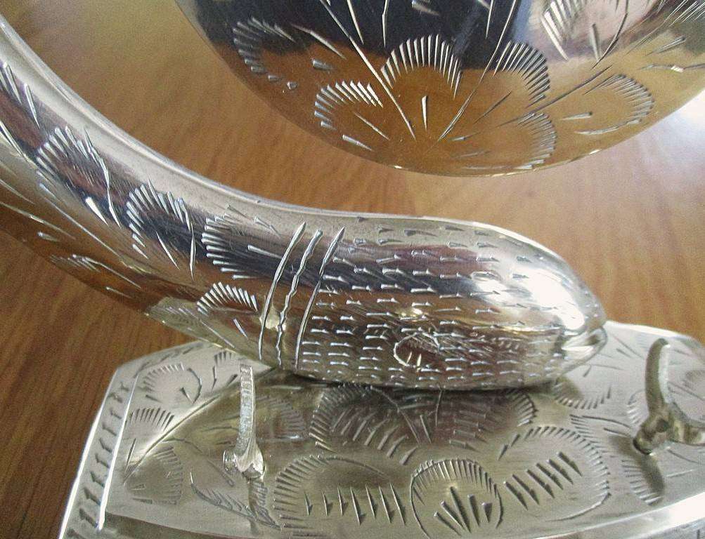 Beautiful ornately etched brass fish-shaped dinner gong
