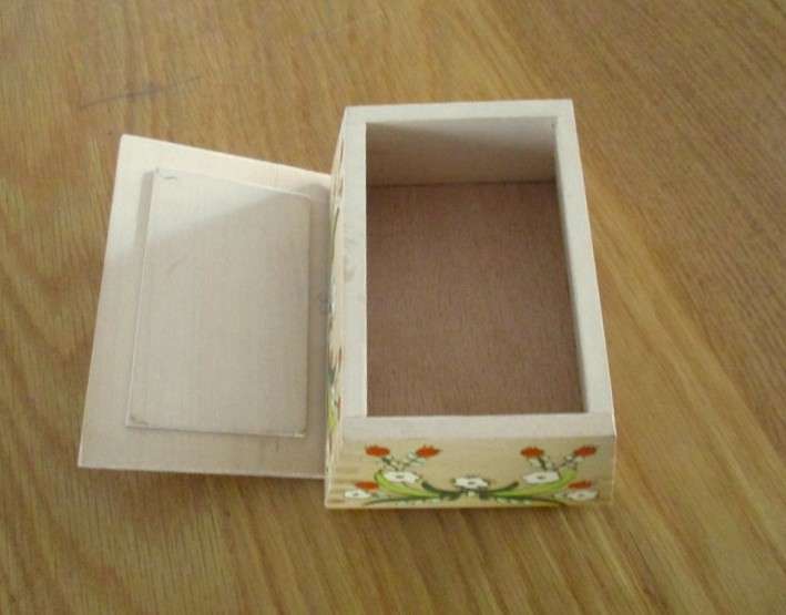 Decorative small vintage hand painted wooden box made in Witney, England
