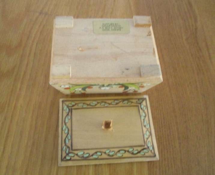 Decorative small vintage hand painted wooden box made in Witney, England