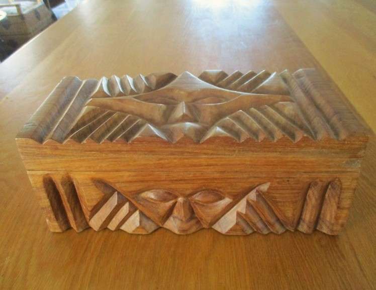Large African hand carved solid wood box