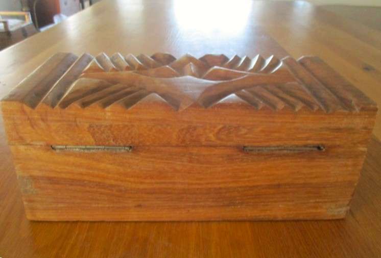 Large African hand carved solid wood box