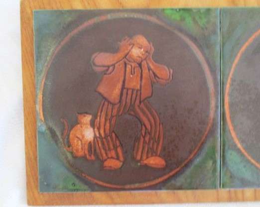 Vintage Irish Hand Painted Tiles on Wood - Nagging Wife & Long-Suffering Husband