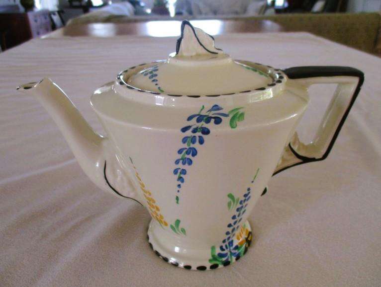 Rare 1930's Art Deco Burleigh Ware Zenith teapot with blue and yellow lupins