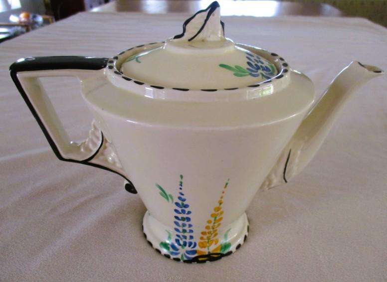 Rare 1930's Art Deco Burleigh Ware Zenith teapot with blue and yellow lupins