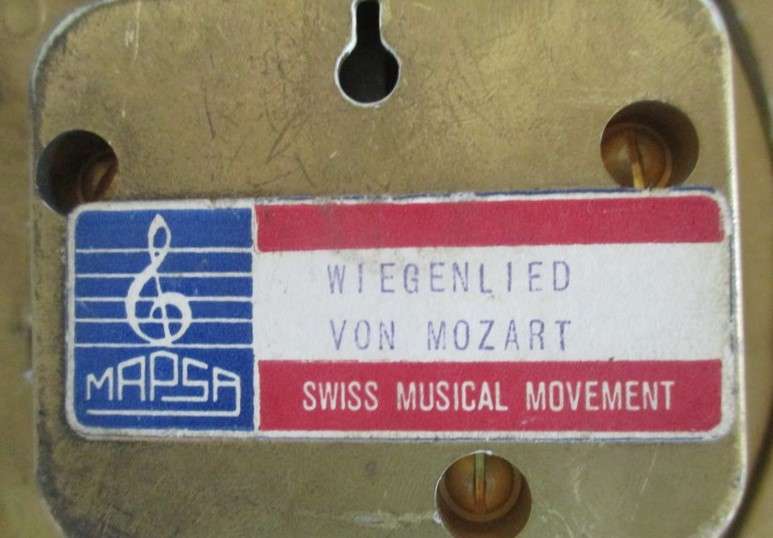 Vintage Hummel musical pull string frame playing Mozart's Wiegenlied - Boy playing flute