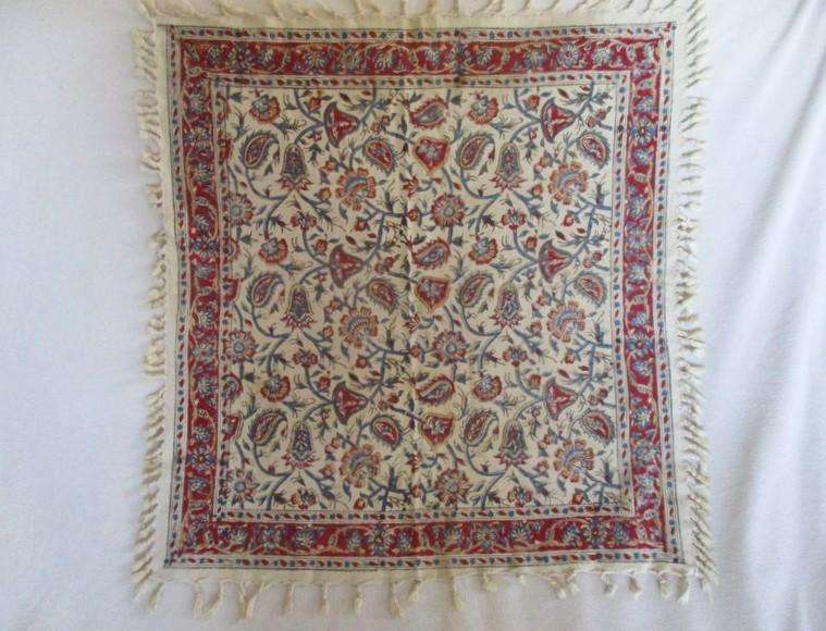 A beautiful vintage square hand blocked (natural dyed) Meshkat Iranian Ghalamkar cloth -signed