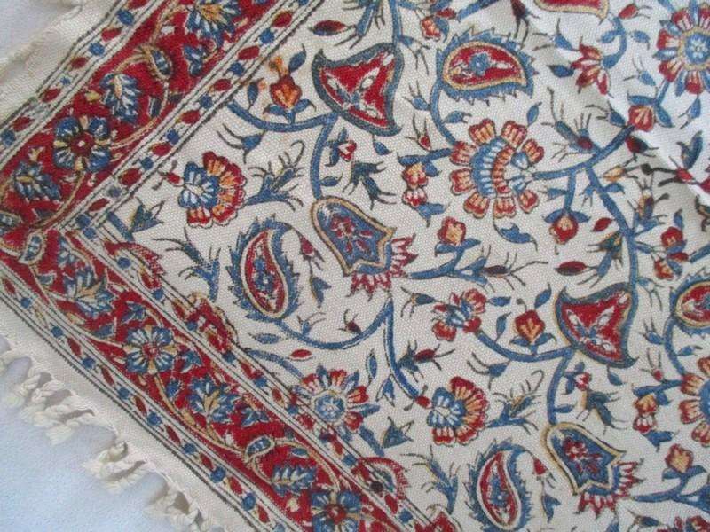 A beautiful vintage square hand blocked (natural dyed) Meshkat Iranian Ghalamkar cloth -signed