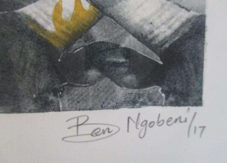 "Beyond the Veil" - limited no.2 of 10 by Ben Ngobeni - original signature in pencil - framed