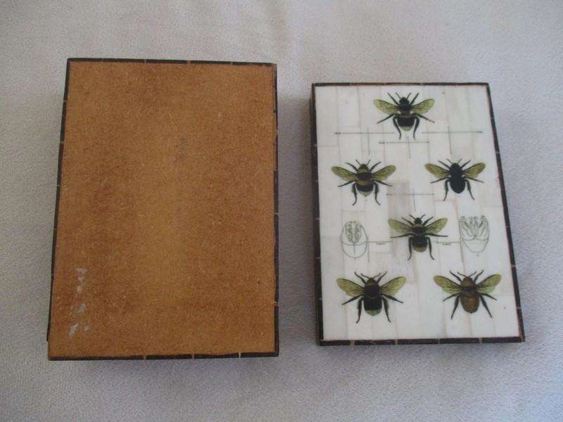 Indonesian hand painted bee box with bone and coconut husk "mosaic" tiles - unique!!