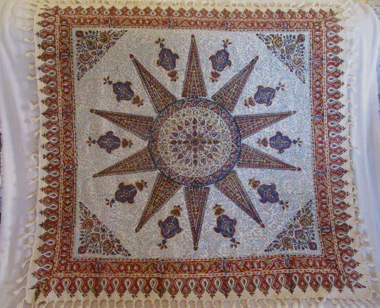Large vintage hand blocked (natural dyed) Iranian Mostata Ghalamkar  cloth - signed