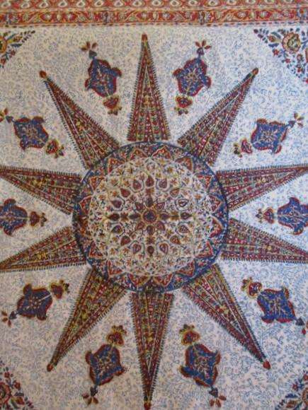 Large vintage hand blocked (natural dyed) Iranian Mostata Ghalamkar  cloth - signed