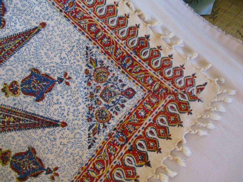 Large vintage hand blocked (natural dyed) Iranian Mostata Ghalamkar  cloth - signed